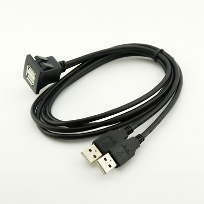 3FT Car Dashboard Flush Mount Dual USB 2.0 A Socket Extension Lead Panel Cable
