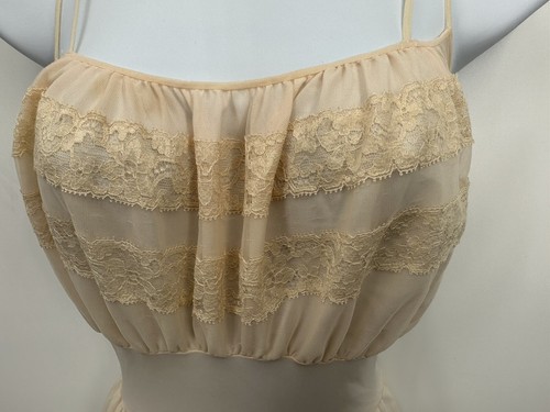 Vtg 60s Van Raalte Womens Pastel Pink Nylon Lace Midi Slip Dress Lingerie 36 - Picture 5 of 20