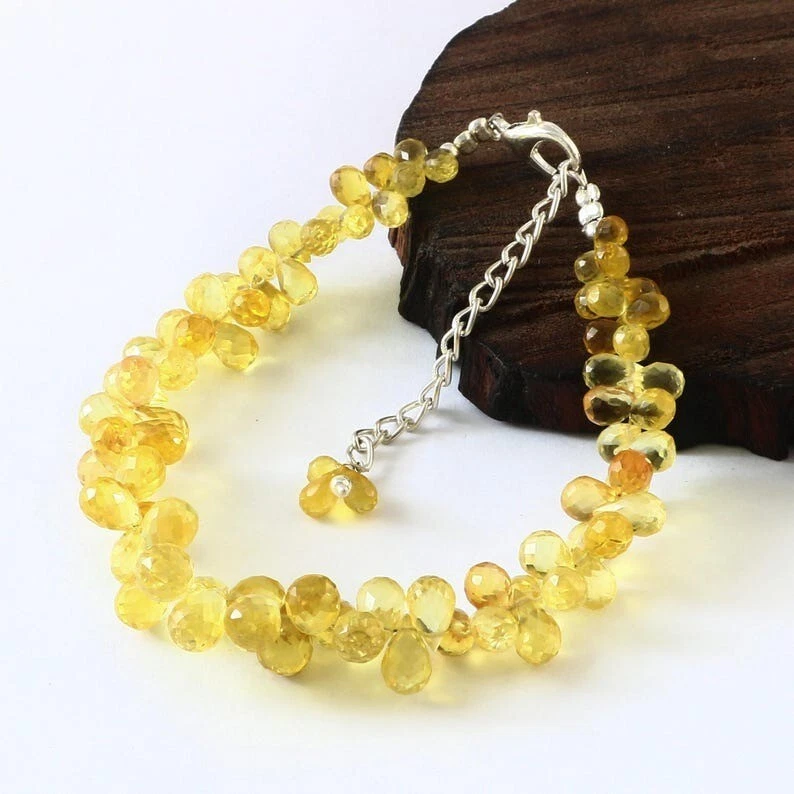 AAAA + Bracciale in argento sterling 925 con zaffiro giallo gemme a goccia sf... - Immagine 3 di 4