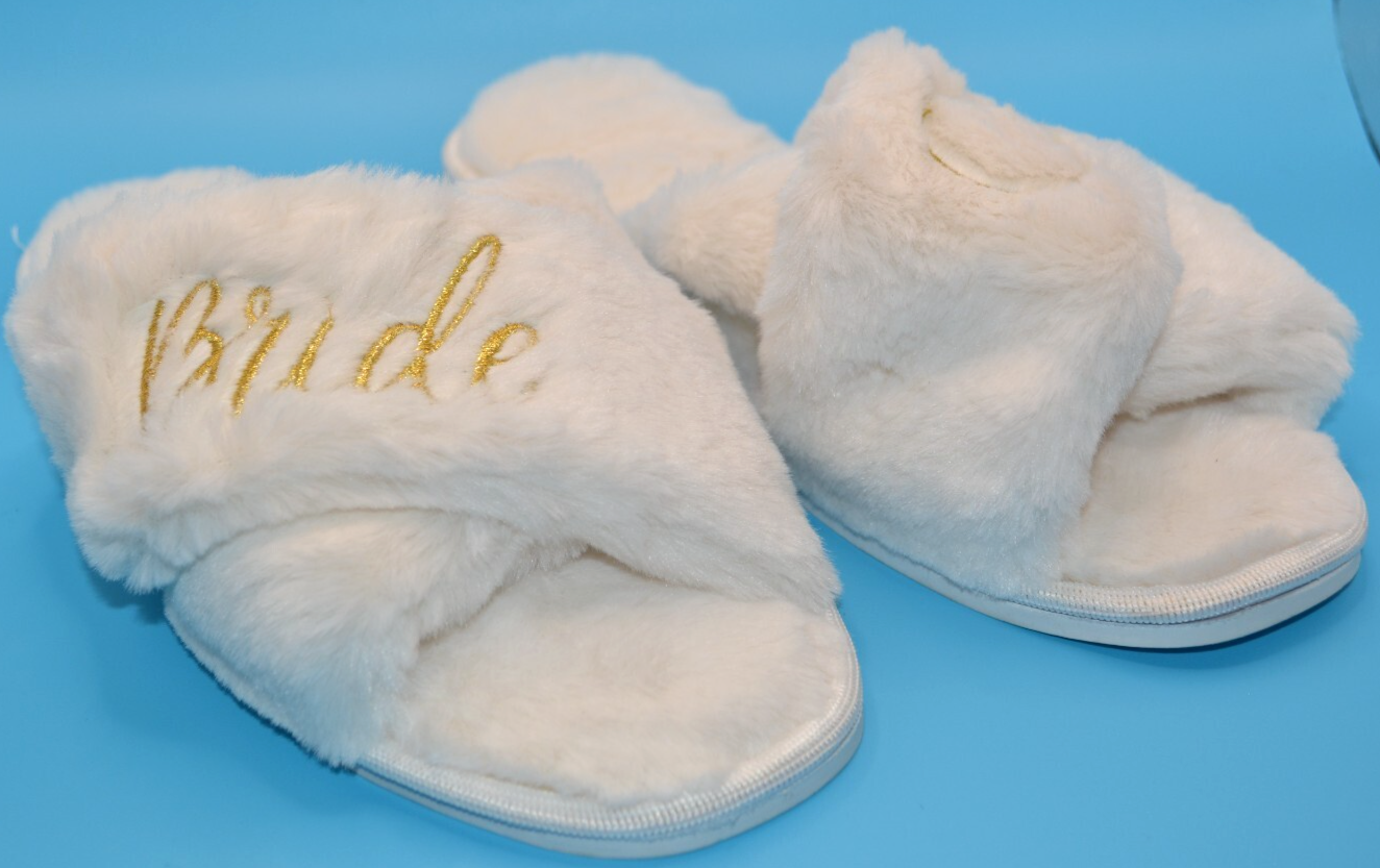 PANTOFOLA D’ORO Pantofole da sposa bianche e oro taglia M (8 9) soffici morbide scarpe da casa nuove