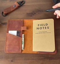 Handmade Refillable Notebook Case - Personalized Field Notes Leather Cover