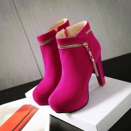 Stivaletti donna tacco alto stiletto finta pelle scamosciata punta rotonda scarpe plateau moda - Foto 5 di 20