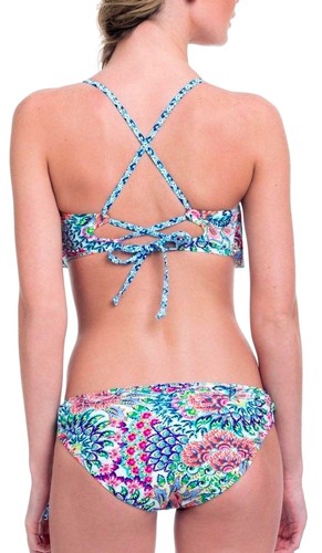 Profile Blush Gottex Peacock Small D Cup Bra & Side Tie Brief Swimsuit NWT $132 - Picture 3 of 10