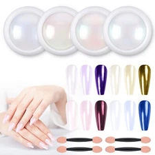Chrome Nail Powder Set with 4 Jars Mirror and Iridescent Effects for Nail Art