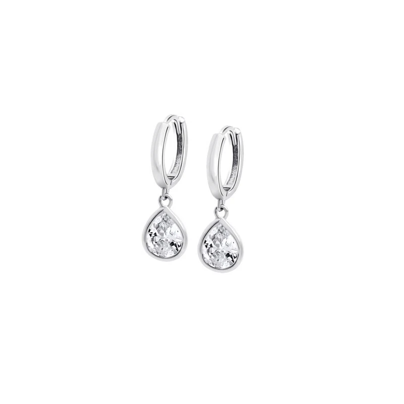 LOTUS SILVER- Orecchini Pure Essential Donna In Argento A Goccia Pendente Con Pietra Rosa Centrale E Zirconi Intorno