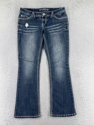 Maurices Pants Womens 7 S Blue Denim Cotton Low Rise Bootcut Western Distressed