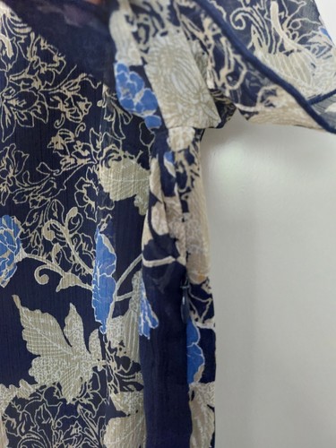 Damart Blue Floral Chiffon Type Lined Short Sleeve Womens Ladies Dress UK 16 - Picture 5 of 14