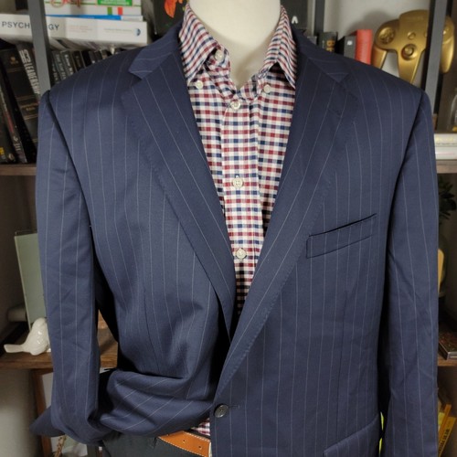 Samuelsohn Performance Men's Sport Coat Two Button Navy Striped Loro Piana 48L - Picture 2 of 15