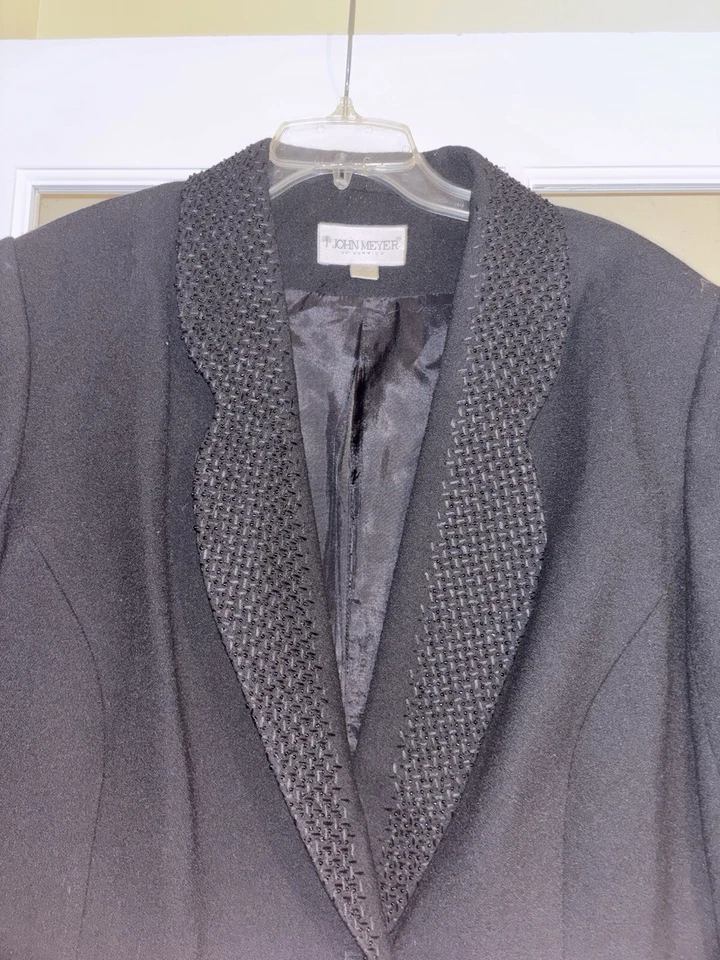 Chaqueta Blazer y Pantalones JOHN MEYER Negro Adornado Con Cuentas Talla 18W LANA 2 Piezas Foto 3 de 4