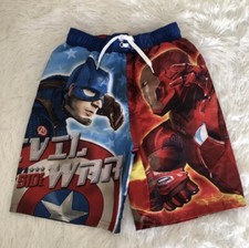 Marvel Captain America Boys Swim Shorts Trunks Size 8 Elastic Waist