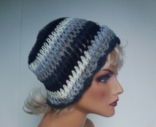 TURQUOISE BROWN MULTI BEANIE CAP HAT HAND CROCHET BERET SKULL CAP CLOCHE TAM