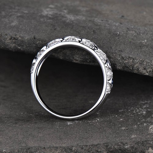 1/2Ctw Blue Round Cut Simulated Diamond Half Eternity Wedding Ring In 925 Silver - Picture 6 of 6