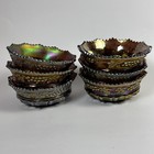 Set of Six Antique Northwood Amethyst Carnival Grape & Cable Berry Bowls 5” Dia