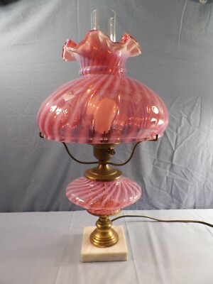 Vintage Fenton Cranberry Opalescent Glass Spiral Optic Electric