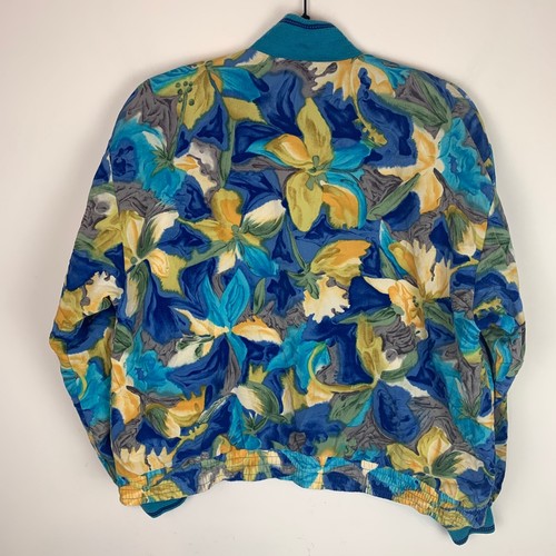 Vintage Floral Patterned Blue Short Bomber Jacket Women's Size Small S - Picture 9 of 10