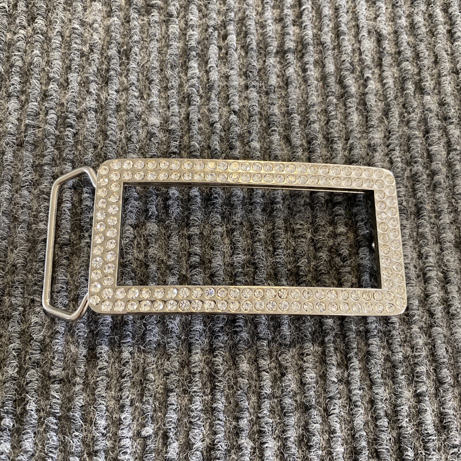 Belt Buckle Silver Rhinestones Long Rectangle