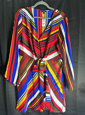 EXPRESS Blue Black Red White Yellow Striped 100% Polyester Dress - Sz. XL - NWT