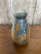 Ancien Vase Style MOUGIN Céramique Beige Email Cristallisé Bleu France #B455