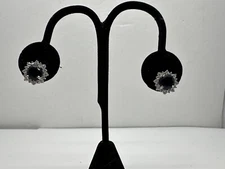 Womens 925 Sterling Silver Dark Blue & CZ Cluster Stud Earrings