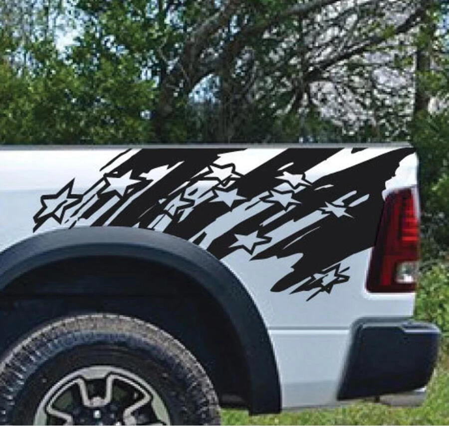 Fit For Dodge Ram American Flag Car Sticker Graphics Stripes Trunk Side Decal Foto 3 de 4