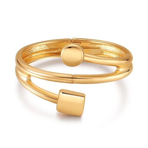 Chunky Cuff Bangle Statement Bracelet Geometric Large Big Thick Wide Gold Modern - Picture 7 of 12