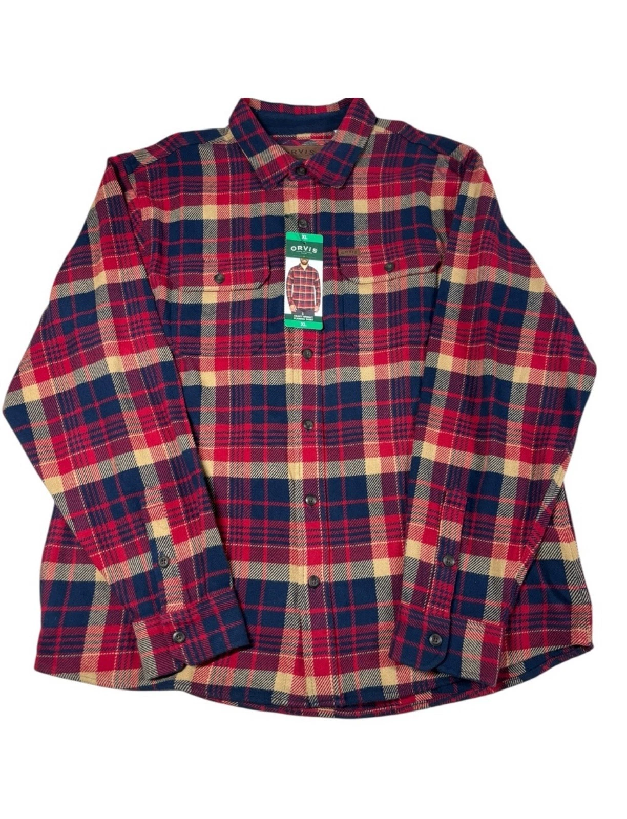 Orvis Men Large Flannel Shirt Jacket Plaid Work Side Pockets Thick