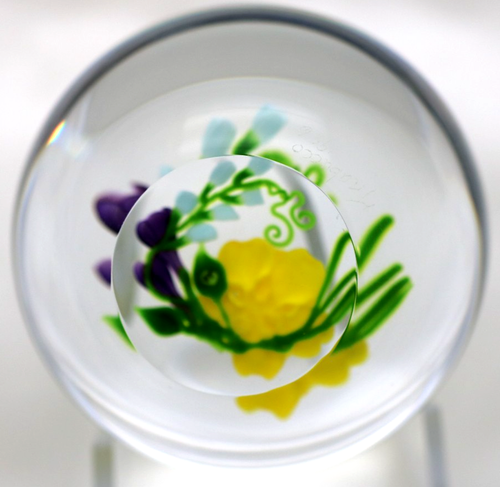 LARGE Delicious VICTOR TRABUCCO Yellow ROSE Bloom BOUQUET Art Glass Paperweight - Picture 8 of 9