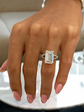4.00 Ct Emerald-Cut Moissanite Hidden Halo Wedding Ring In 14K White Gold Plated