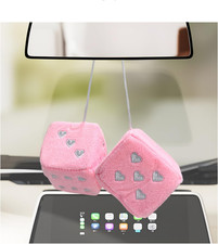 Pair Fuzzy Plush Dice For Car Mirror 3 Inch Couple Dice Hanging Decoration With