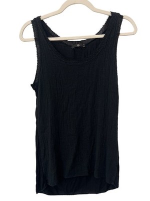 GG Luxe Crinkle Tank Top Size Small Black Linen Blend Raw Edge Textured Summer