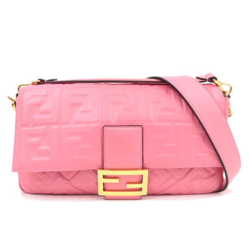 FENDI Zucca Mamma Baguette Large 2Way Leather Shoulder Bag Pink 8BR771 Auth