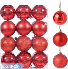 24PCS 4cm/1.57" Shatterproof Christmas Balls Ornaments Pre-Strung Hanging Xmas