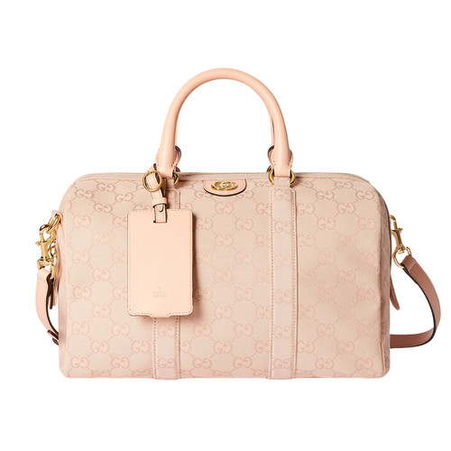 GUCCI Ophidia Medium Boston $2600 Pink GG Canvas Top Handle Bag New & Authentic