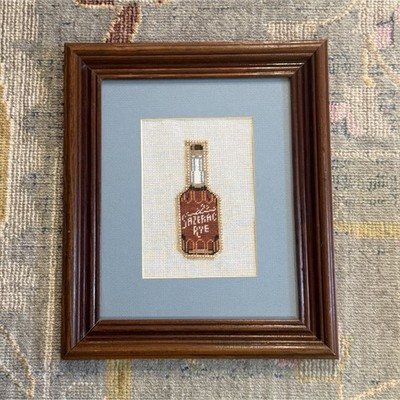 Framed Sazerac Rye Whiskey Bottle Needlepoint Handmade Bar Art New Orleans 8x10