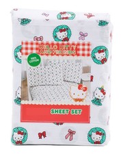 Hello Kitty Christmas Wreath Full Size Cotton Sheet Set COTTON pink red bows 