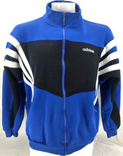 Adidas Vtg Blue Black White 3-Stripe Pockets Full Zip Track Jacket Men's XL
