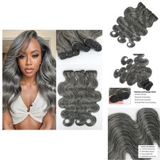 MYDIVA Salt and Pepper Grey Human Hair Bundles Body Wave 12 12 12 inch Double
