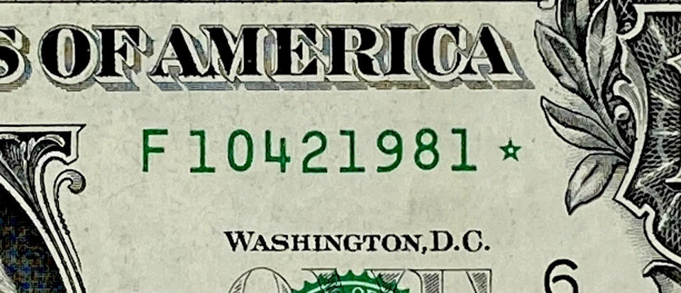Star Note 1981 Year Note F 10421981 * Fancy Serial Number $1 Dollar Bill DC FRN - Image 2 of 4