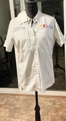 Off White NASCAR Busch Series Official Button Up Short Sleeve Embroidered Small