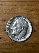 1974 no mint mark Roosevelt Dime ERROR OFFSET FRONT 