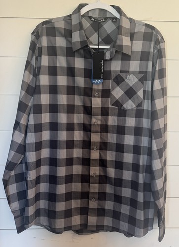 Travis Mathew grau kariert kariert Langarm Knopfleiste Gr. Large neu mit Etikett