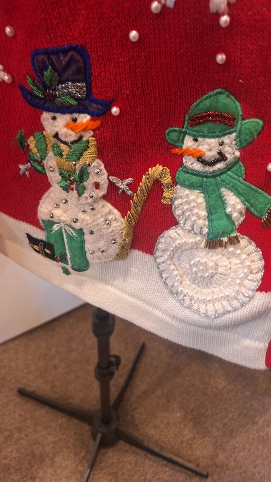 Vintage B.P. Cárdigan Suéter Diseño Feo Navidad Muñeco de Nieve Copo de Nieve Bordado Foto 4 de 4