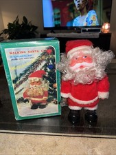 Vtg Walking Santa Claus Musical Toy Animated Walks Bell NOT Working With Box