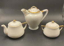 Meito China White Child Teapot Creamer Sugar Bowl Hand Painted Gold Edge Japan
