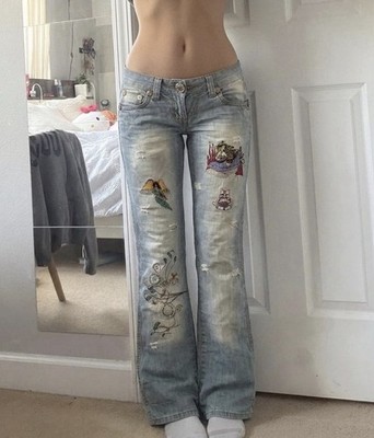RARE Dsquared2 Y2K Embroidered Low Rise Bootcut Jeans W26 Made in Italy