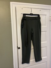 Women's Medium Green Nicole Miller Elastic waist Pants Poly Spandex slit ankles