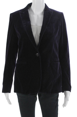 Massimo Dutti Womens Dark Blue Cotton Collared Button Blazer Size 6