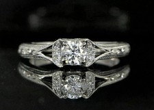 3Ct Art Deco Lab Diamond Engagement Ring 14K White Gold FN Antique Filigree Band
