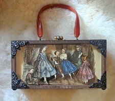 Vintage Wooden 3D Decoupage Decorative Keepsake Box Purse 1960s/70's 