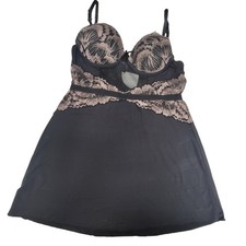 Fredericks of Hollywood Black Babydoll Lingerie Teddy Lace Large